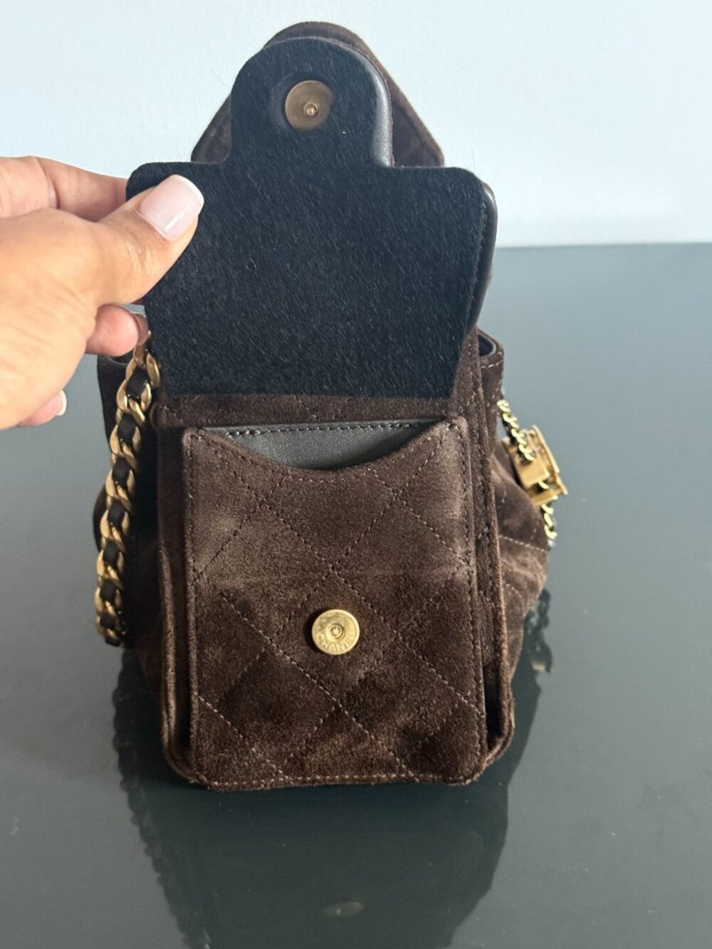 *RARE* Chanel 25 Mini Dark Brown Suede Calfskin Gold Hardware - Full Set - Picture 13 of 17